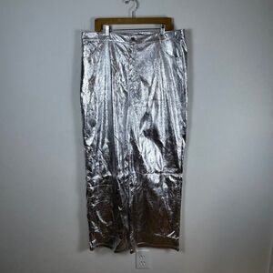 Boohoo Metallic Silver Pants Womens Plus Size US 14 Wide Leg Faux Leather Party